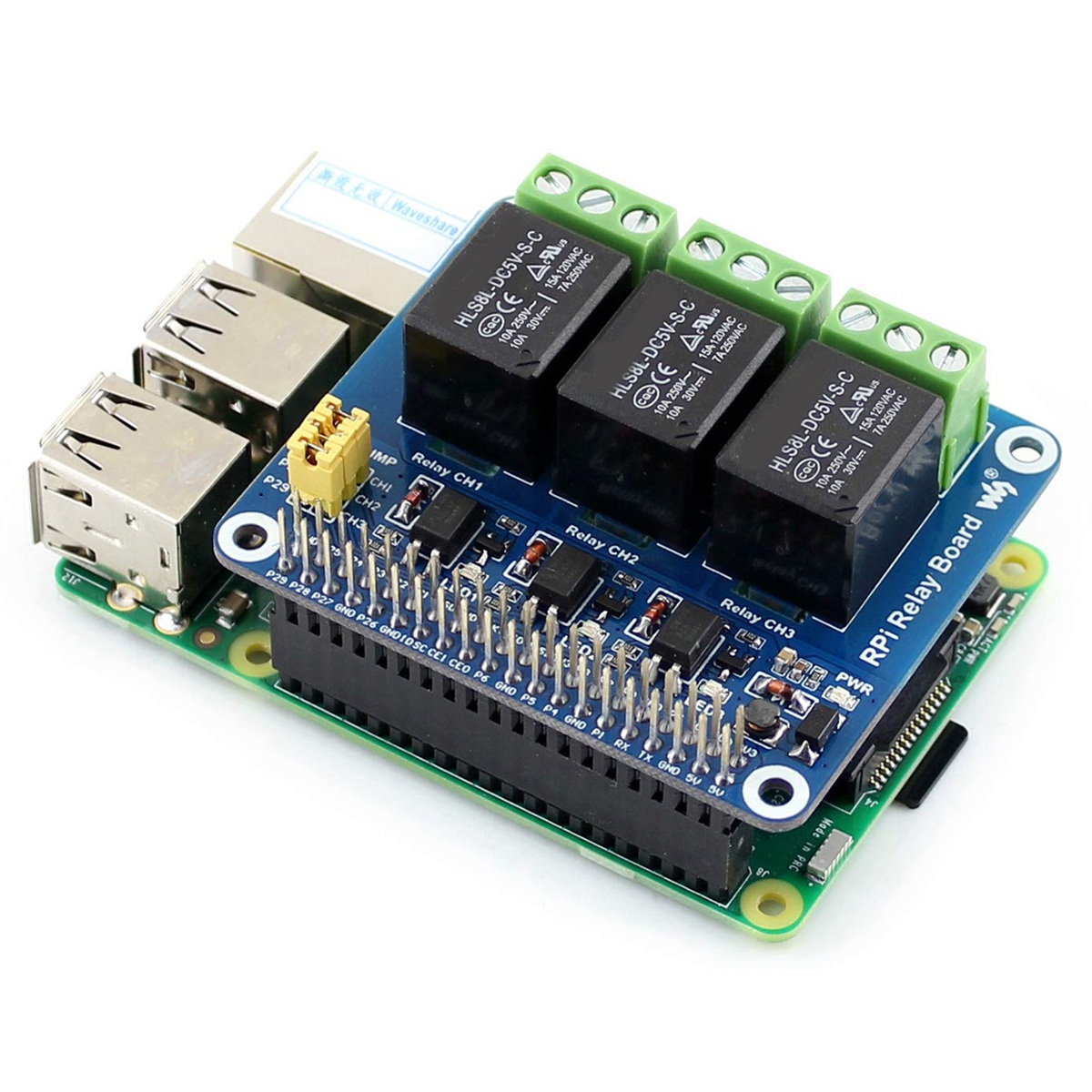 Pi Zero W Board - Waveshare 5V 3-Channel Relay Module Expansion